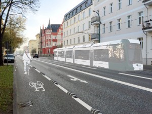 Die Zeppelinstraße soll zugunsten von Fahrrad und ÖPnV von vier auf zwei Autospuren verengt werden. Foto: Stadt Potsdam